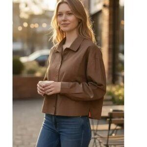 NWT Everlane The Woven PJ Top Chestnut Brown Size Small